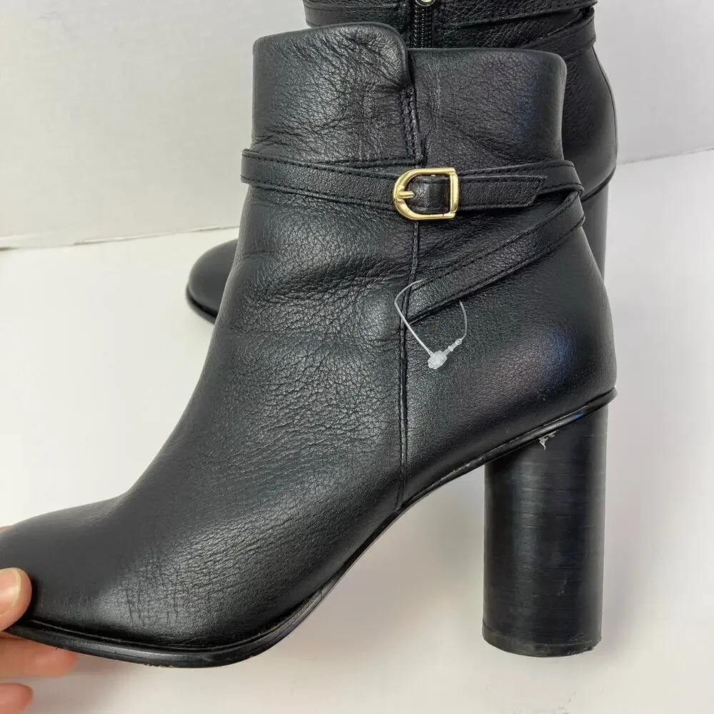 Draper James Tegan Black Leather Barrel Heeled Booties Ankle Boots Dressy Sz 8